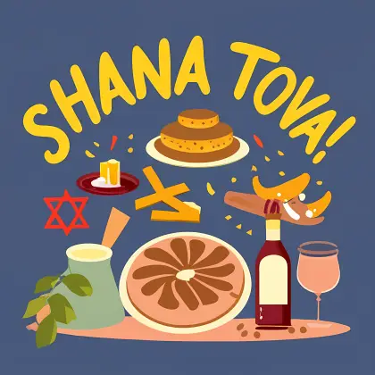Shana Tova Greeting with Festive Foods