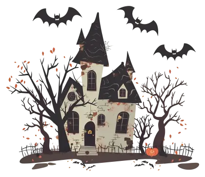 Spooky Haunted House with Halloween Bats