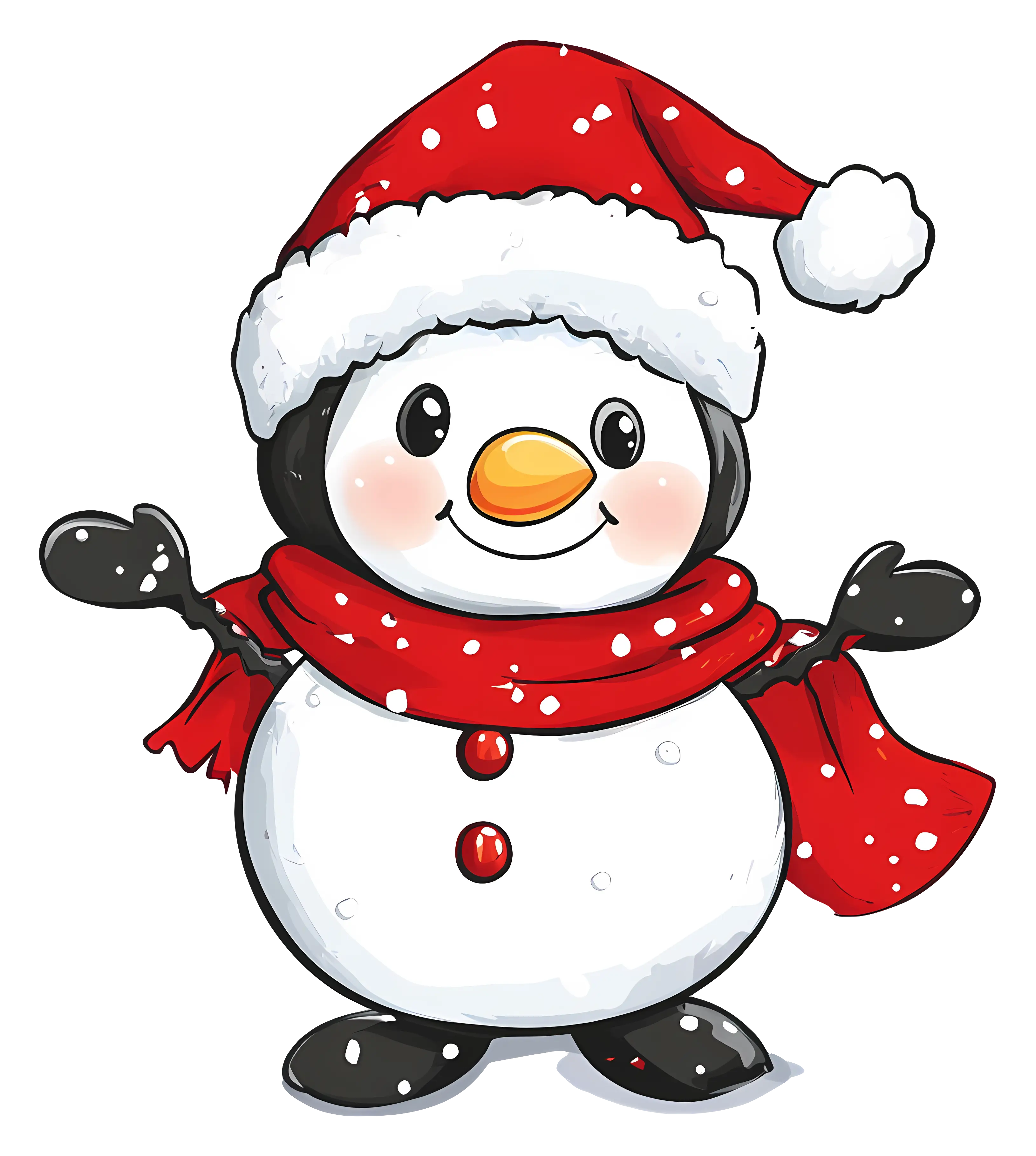 Jolly cartoon snowman with red scarf