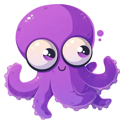 Purple Cartoon Octopus with Big Eyes