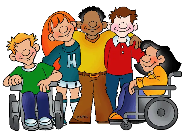 Cartoon Kids Showing Friendship and Inclusion