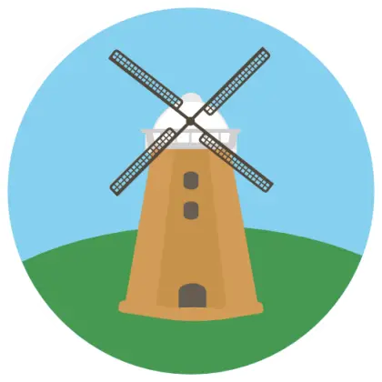 Cartoon Style Windmill in Countryside