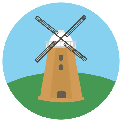 Cartoon Style Windmill in Countryside