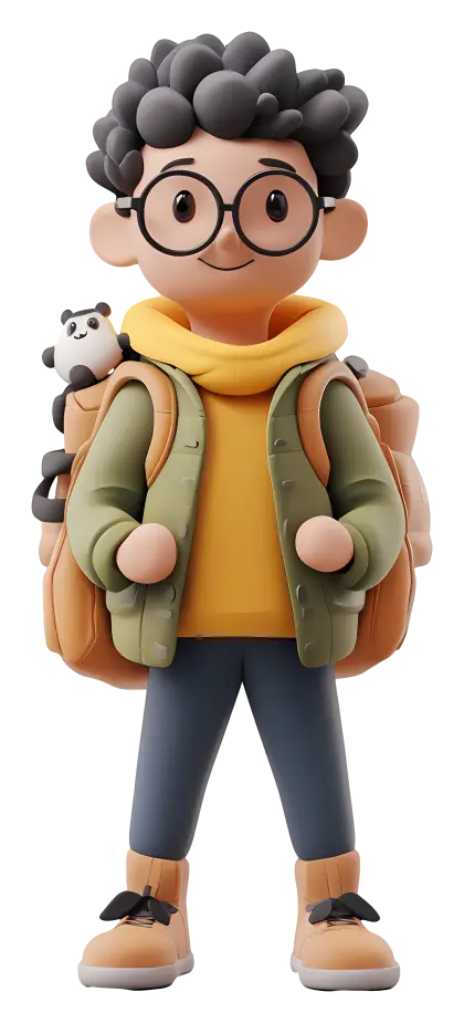 Cartoon Boy with Backpack and Glasses