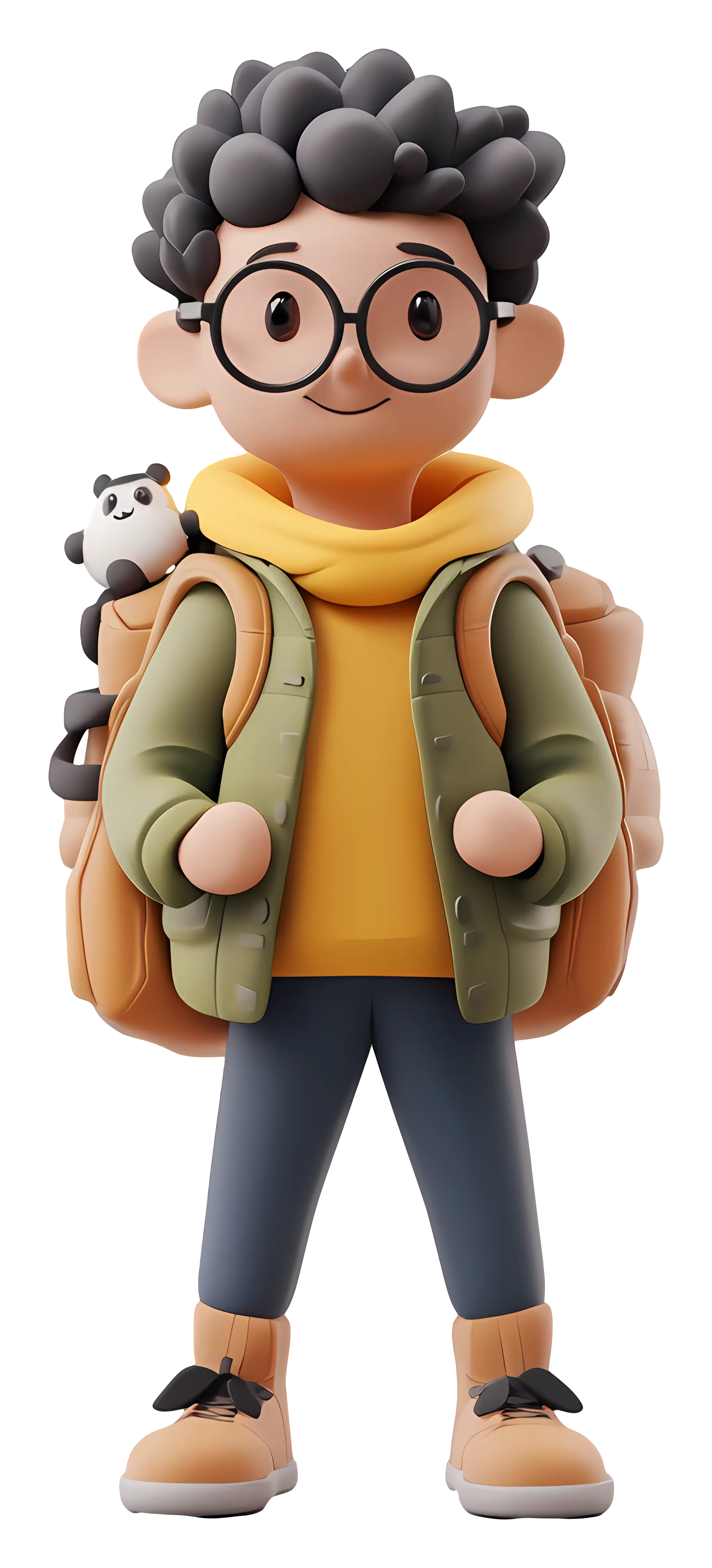 Cartoon Boy with Backpack and Glasses