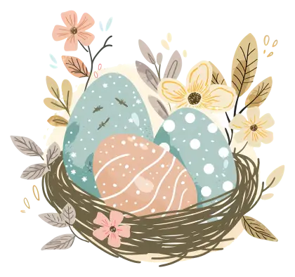 Beautiful Easter Eggs in a Floral Nest Arrangement