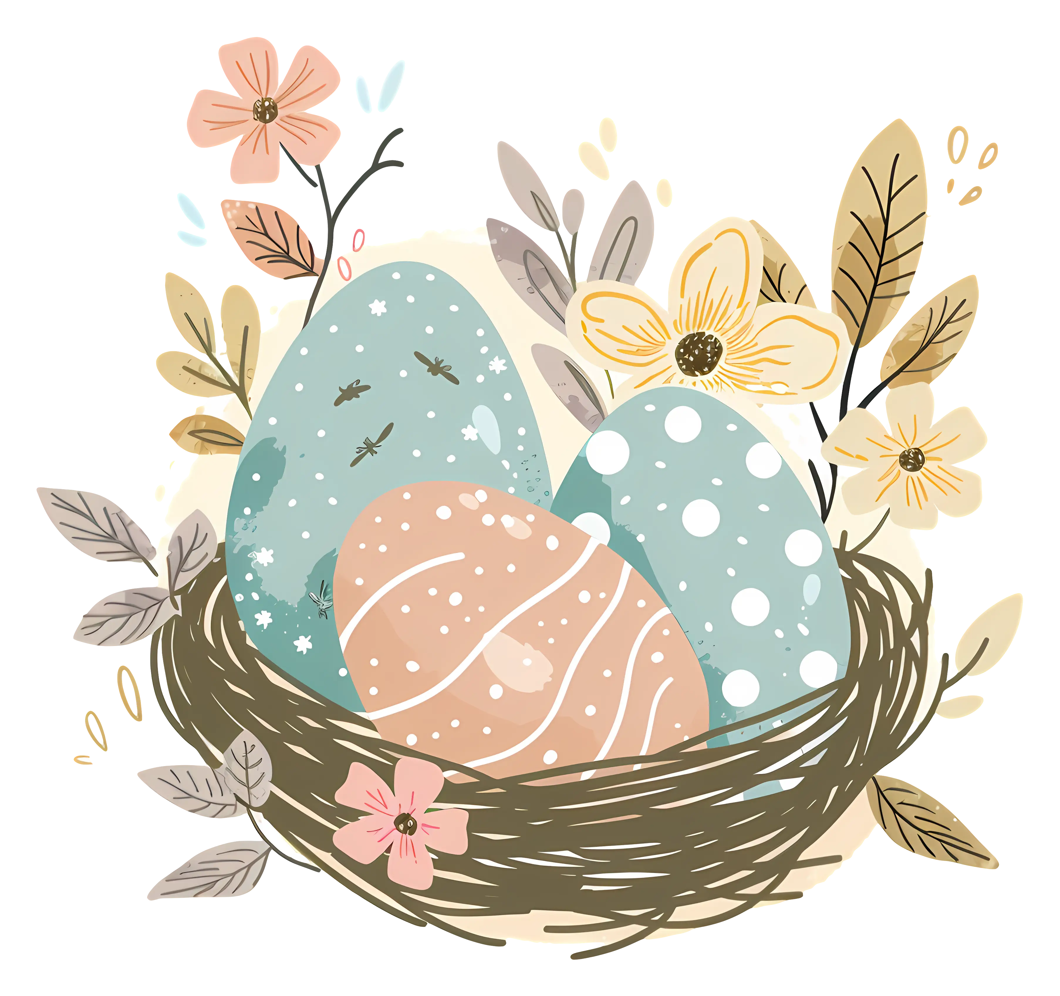 Beautiful Easter Eggs in a Floral Nest Arrangement