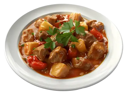 Bowl of Stew with Vegetables and Meat Illustration