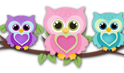 Cute Colorful Owls on a Branch