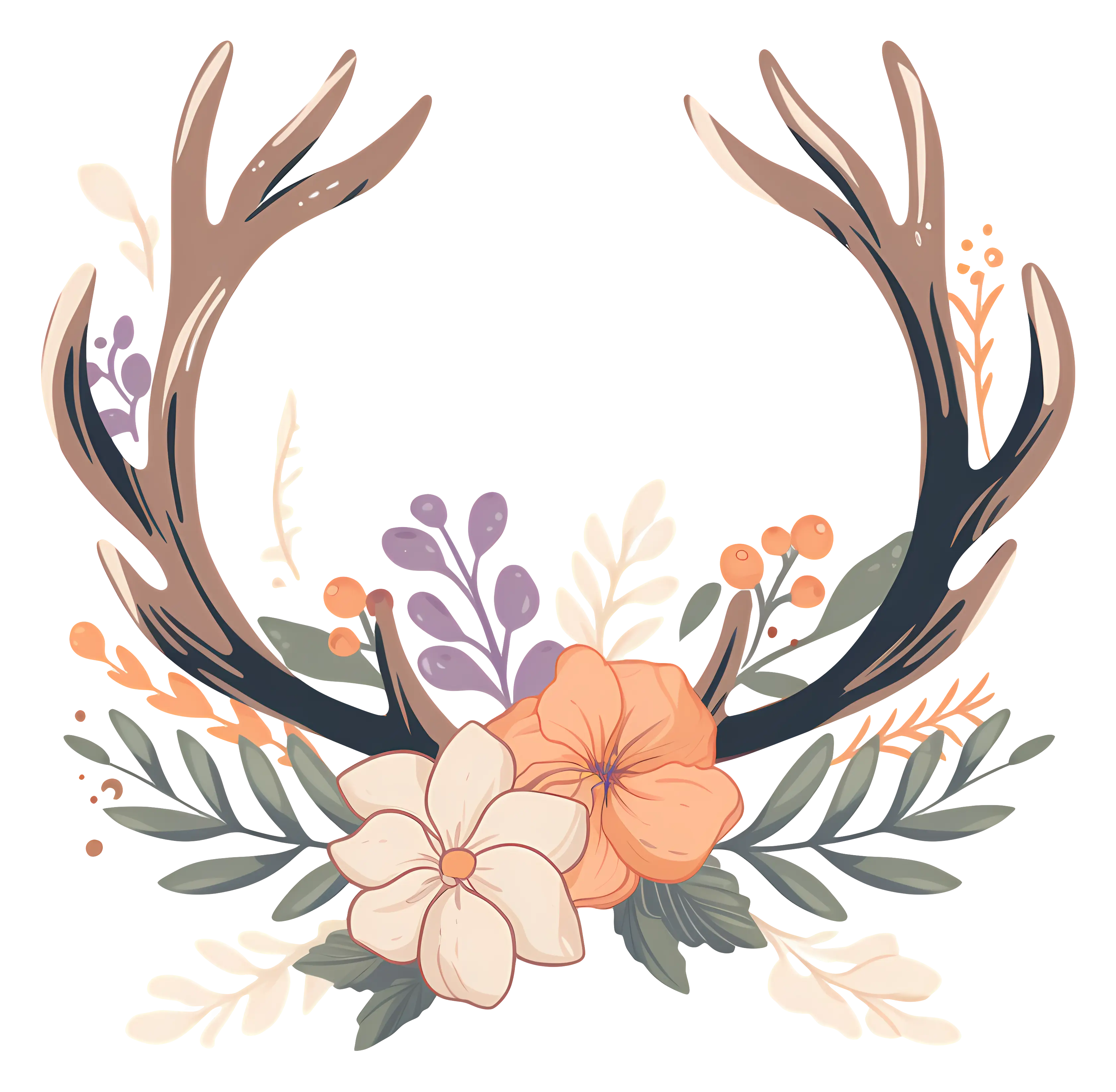 Nature-Inspired Floral Wreath with Antlers