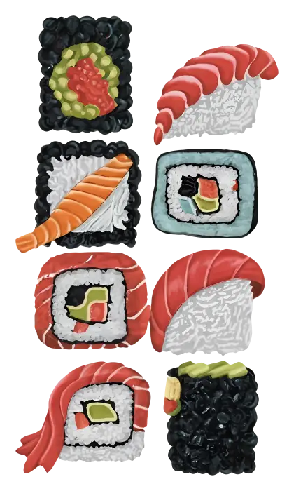 Illustrated Sushi Rolls and Nigiri