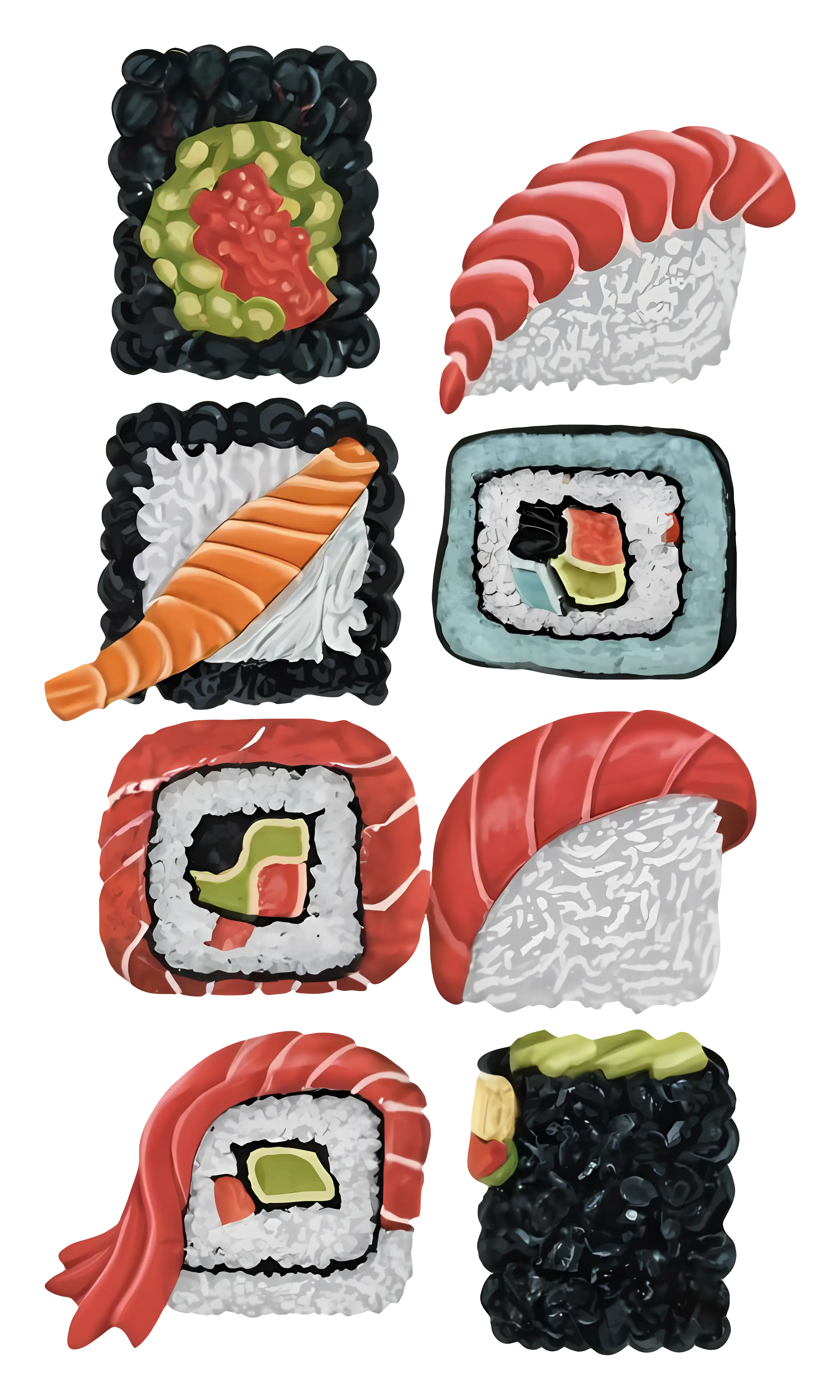 Illustrated Sushi Rolls and Nigiri