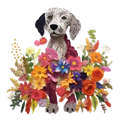 Dog and Colorful Floral Design Illustration
