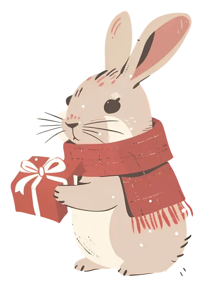 Cozy Rabbit with Scarf Holding a Gift