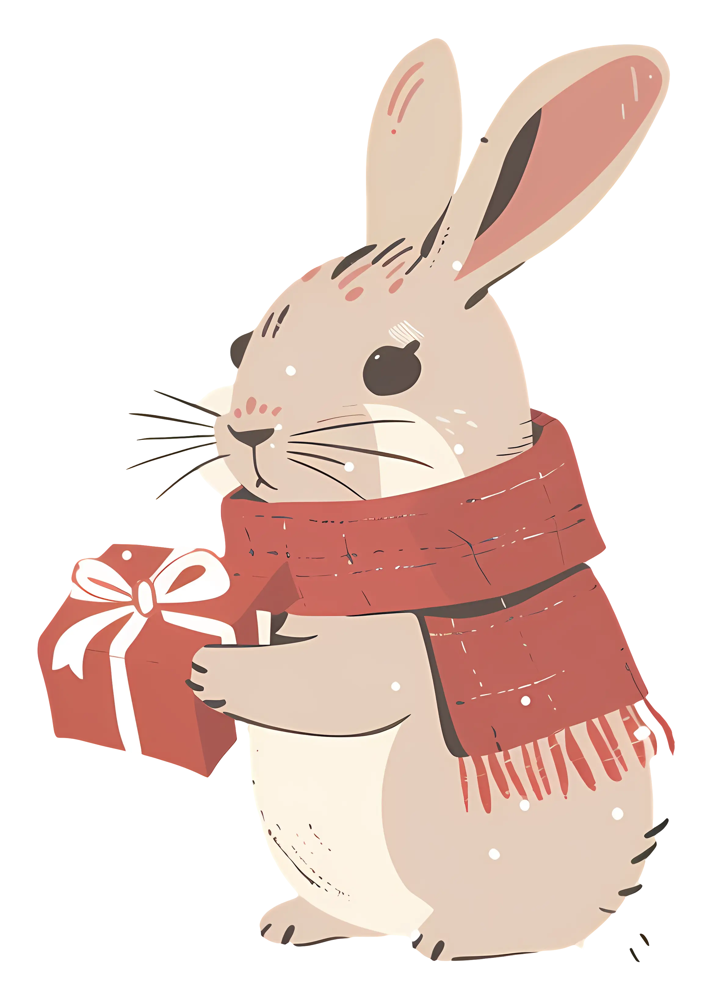 Cozy Rabbit with Scarf Holding a Gift
