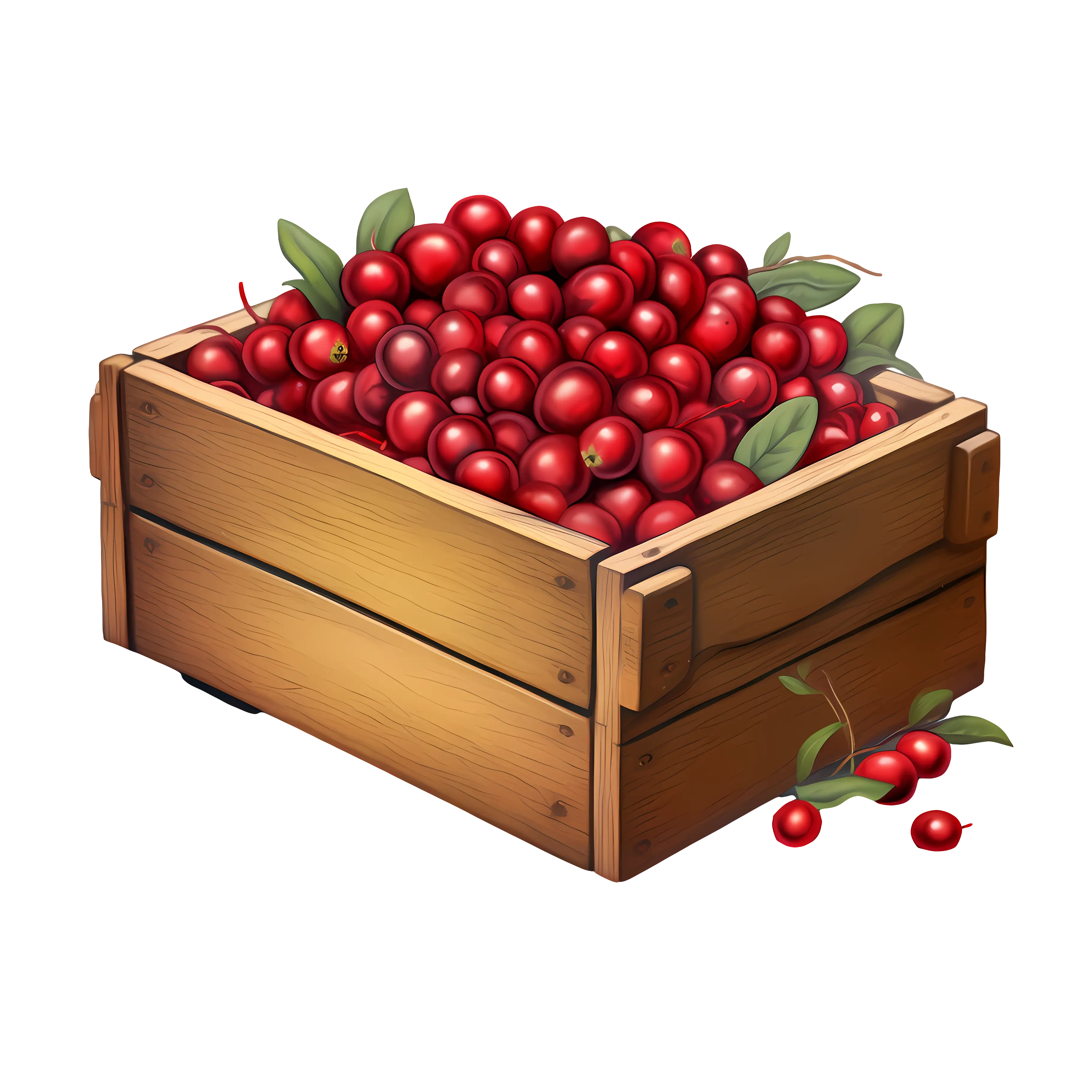 Wooden Crate Filled with Fresh Cranberries