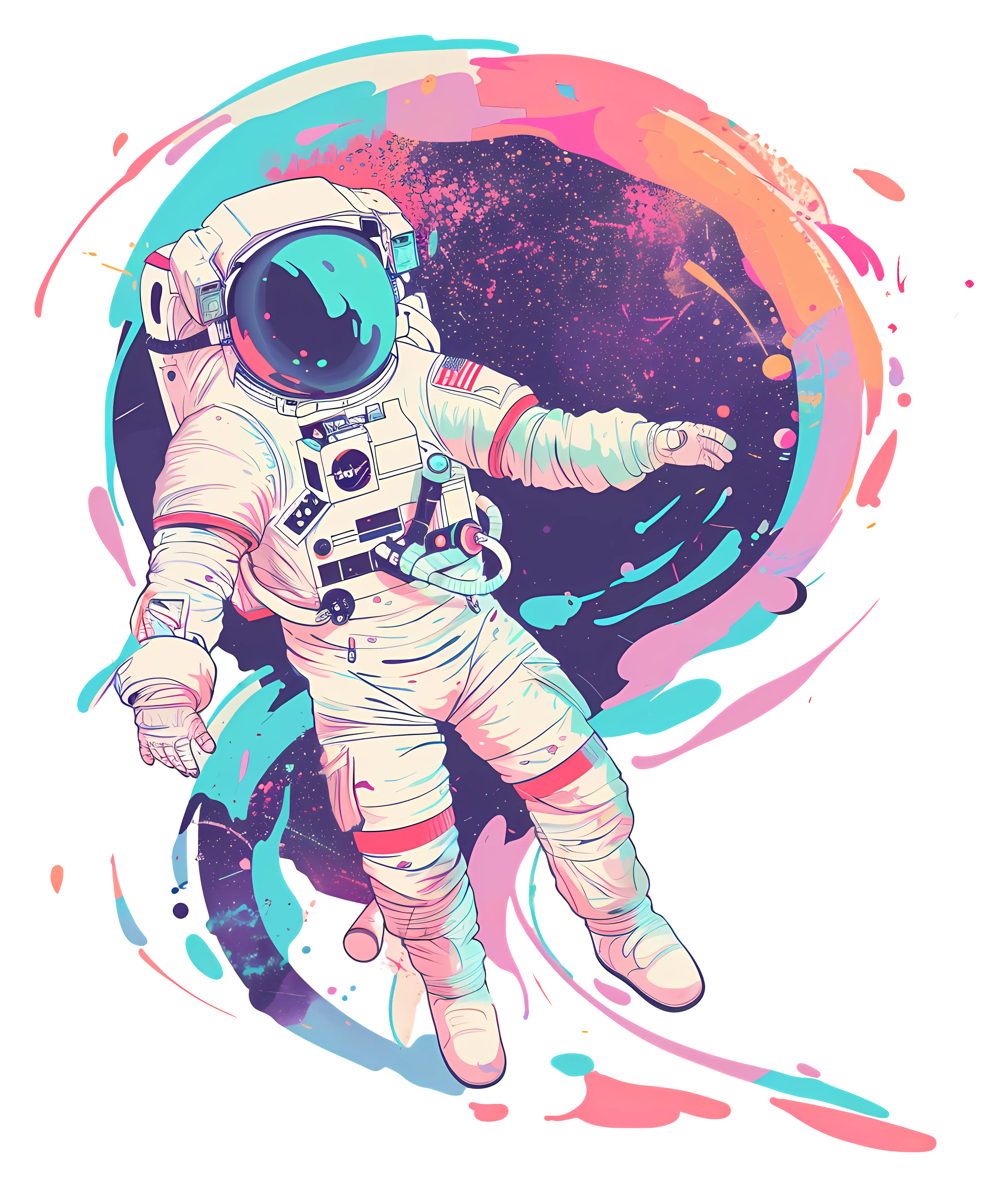 Astronaut in Colorful Cosmic Swirl