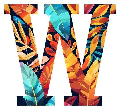 Floral Letter W with Vibrant Leaves Design