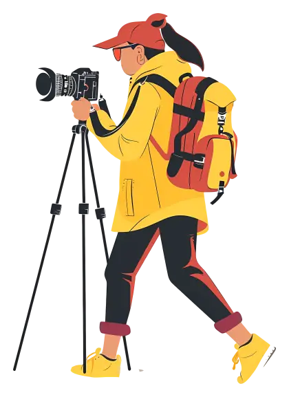 Female Photographer with Camera on Adventure