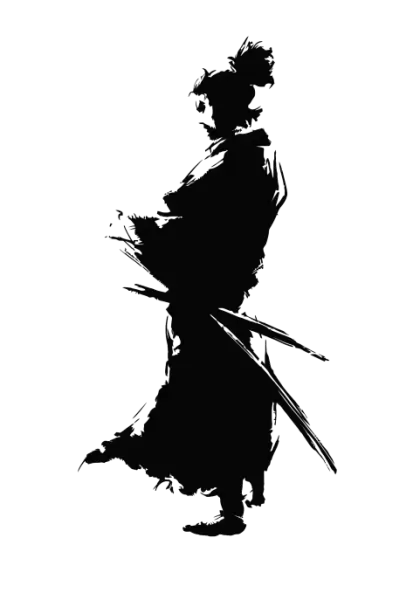Silhouette of Japanese Samurai with Bold Lines