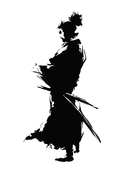 Silhouette of Japanese Samurai with Bold Lines