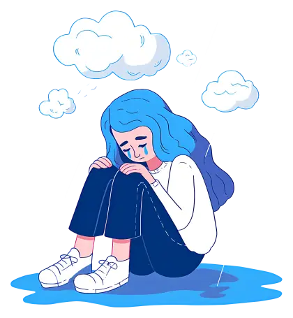 Sad Girl with Clouds and Rain