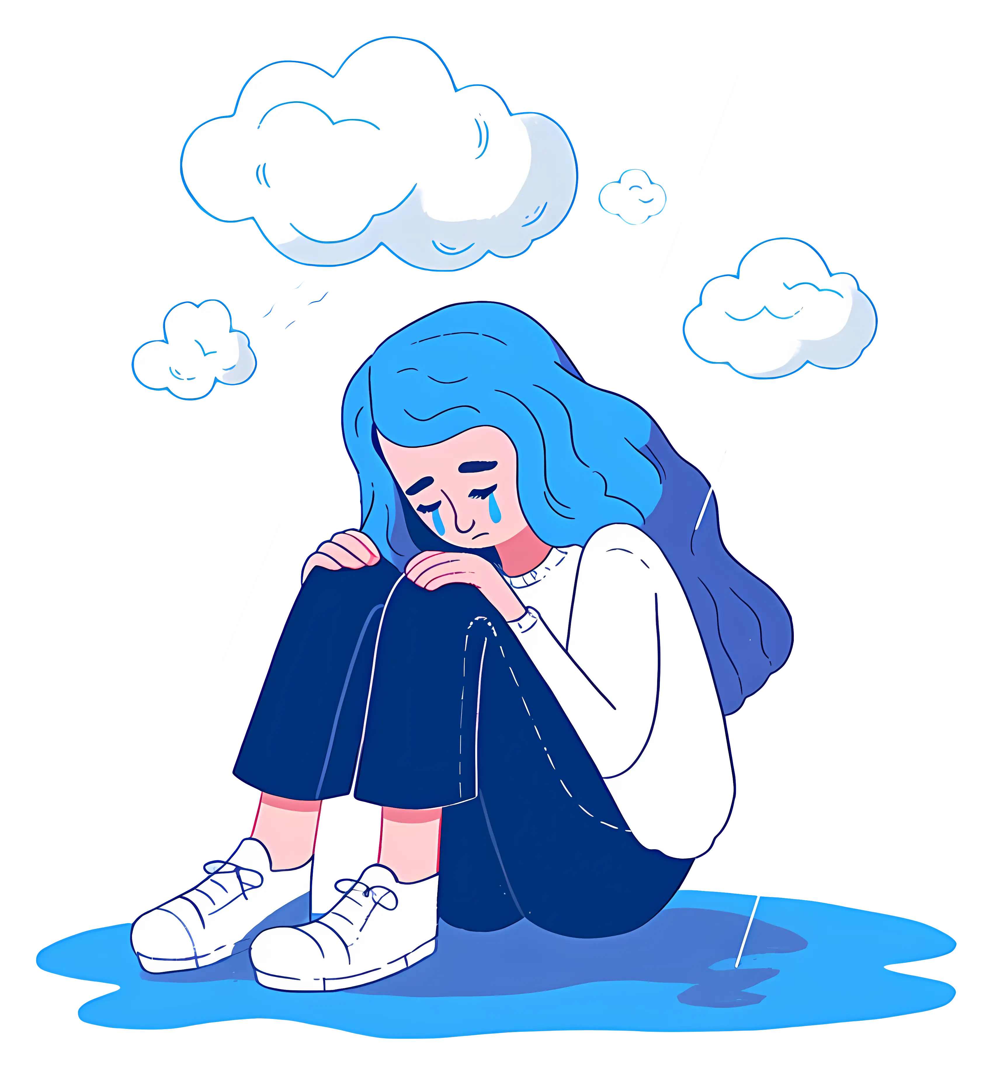 Sad Girl with Clouds and Rain