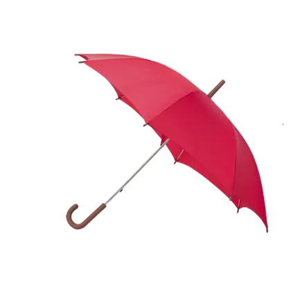 Bright Red Umbrella with Wooden Handle