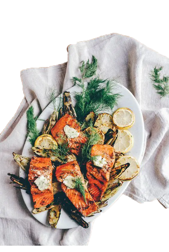 Grilled Salmon Dish with Lemon and Herbs