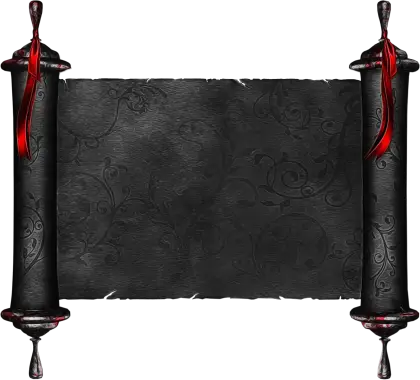 Decorative Black Scroll with Red Ribbons