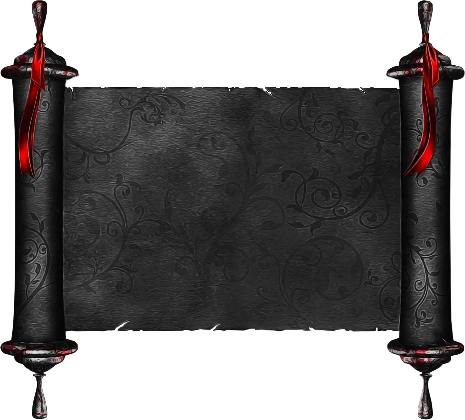 Decorative Black Scroll with Red Ribbons