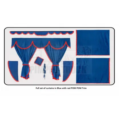 Blue Curtains Set with Red Trim