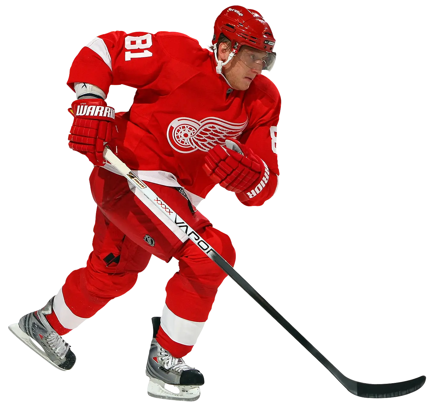Ice Hockey Player in Red Uniform