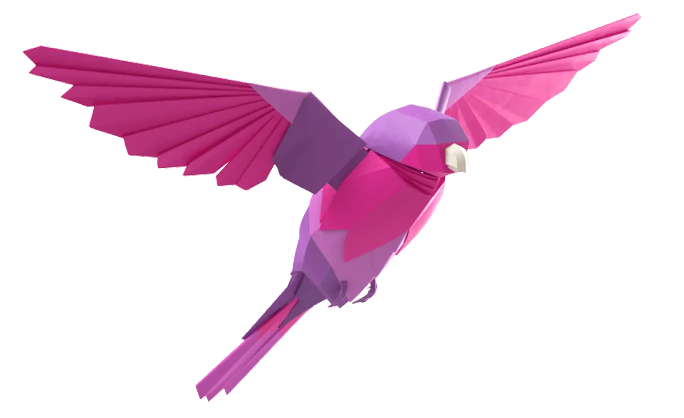 Flying Pink Low-Poly Bird in Geometric Style