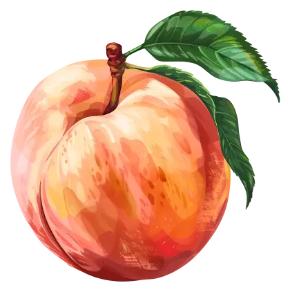 Illustration of a Ripe Peach with Leaves
