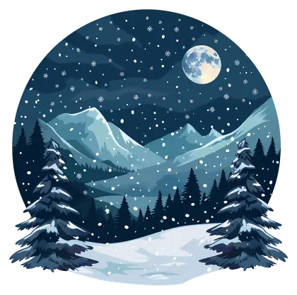 Snowy Mountain Landscape at Night