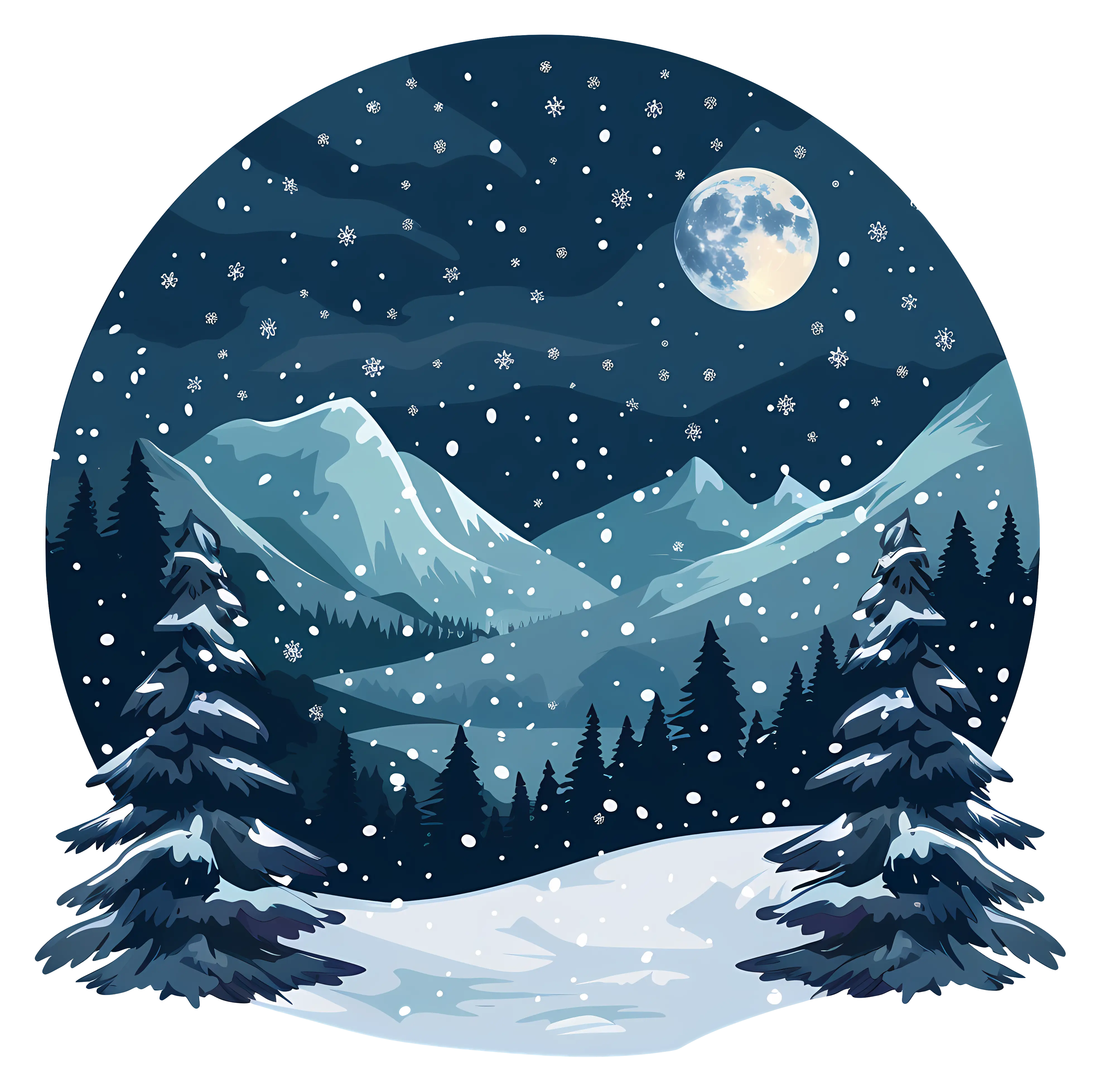 Snowy Mountain Landscape at Night