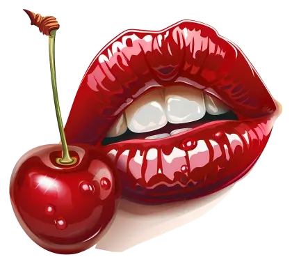 Bold Red Lips and Cherry Illustration