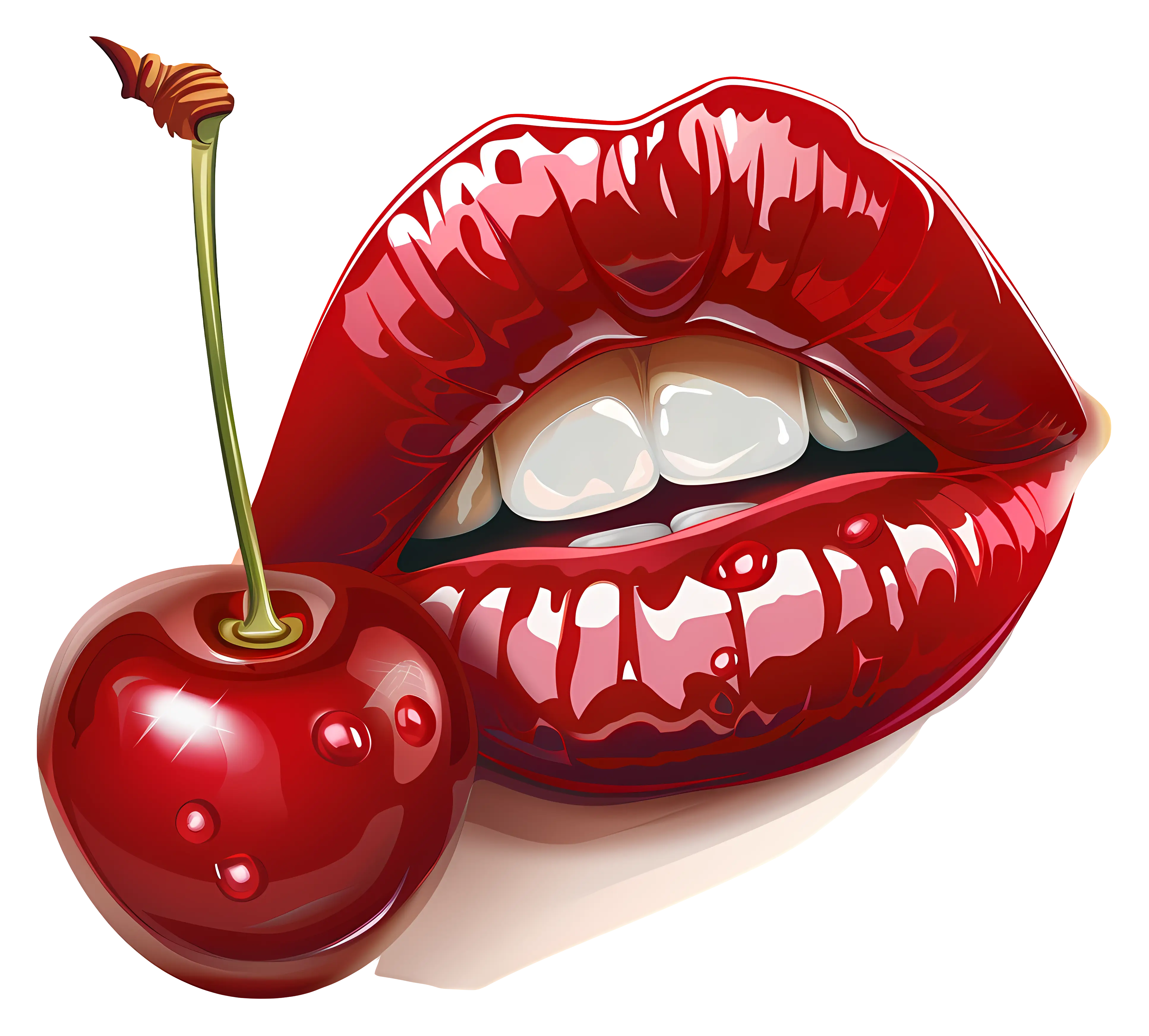 Bold Red Lips and Cherry Illustration