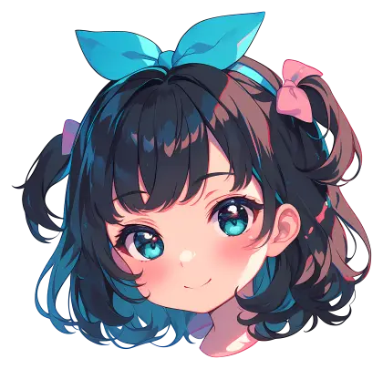 Cute Anime Girl with Blue Bow