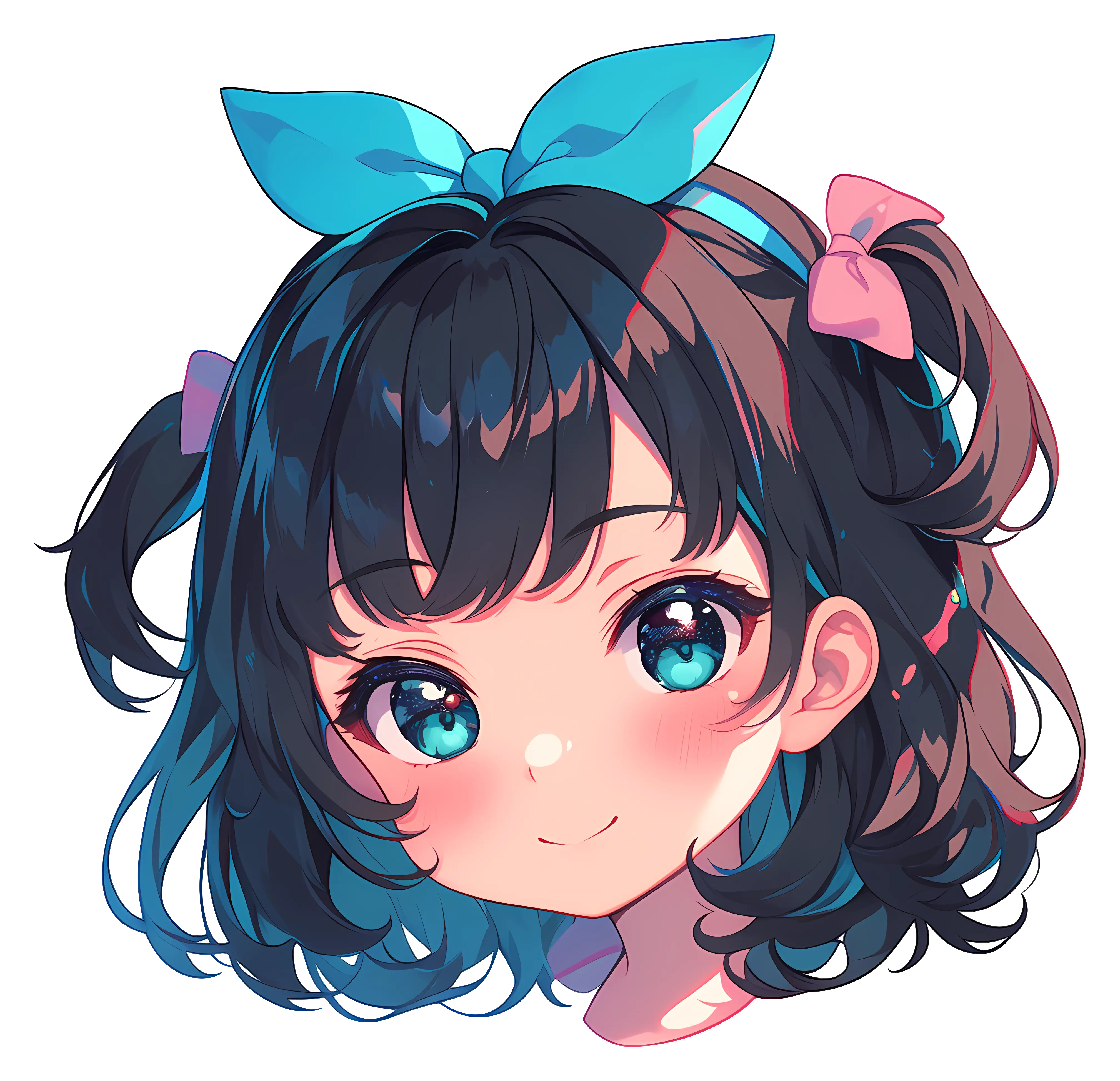 Cute Anime Girl with Blue Bow