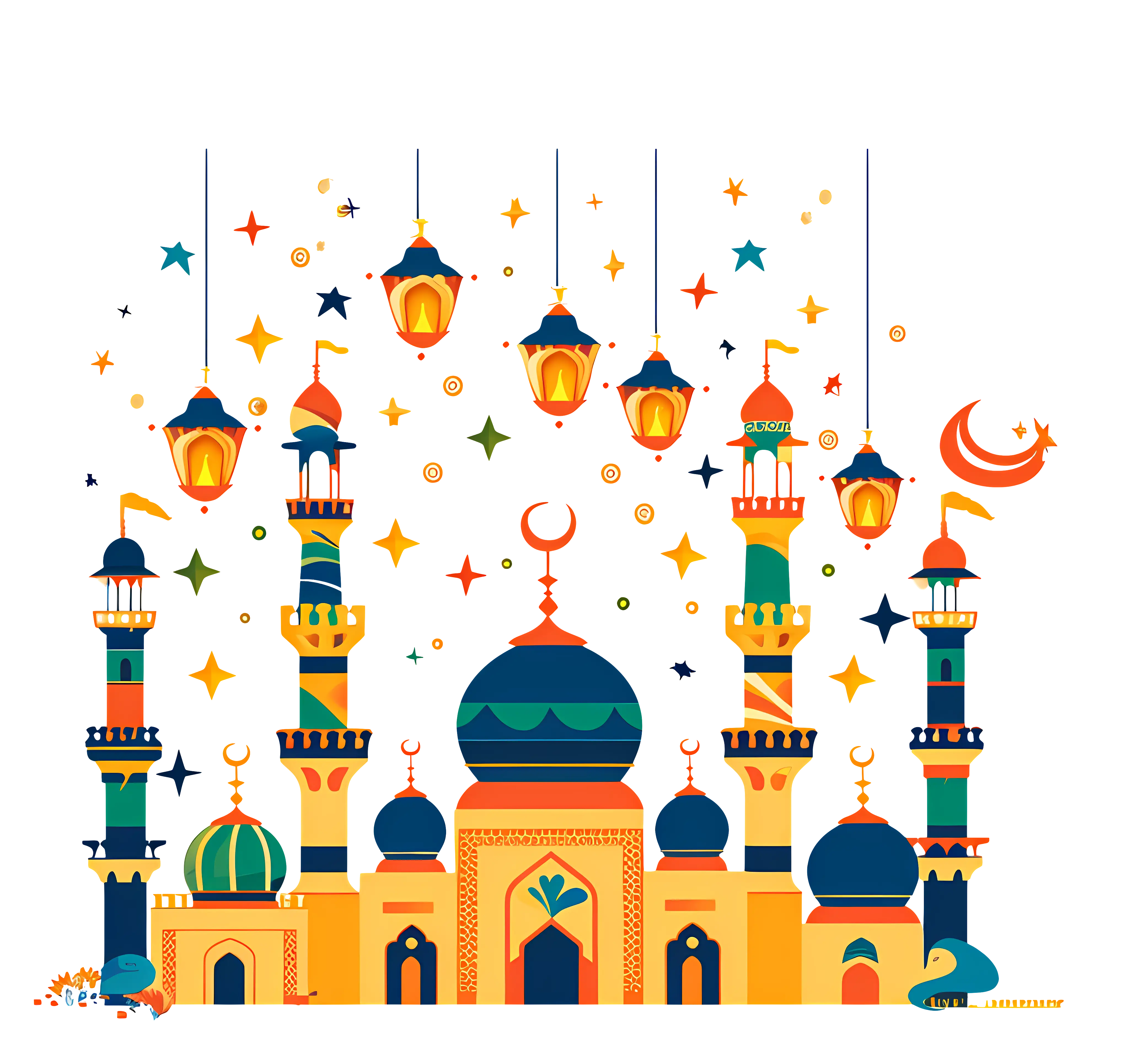 Colorful Mosque Illustration for Eid Celebration
