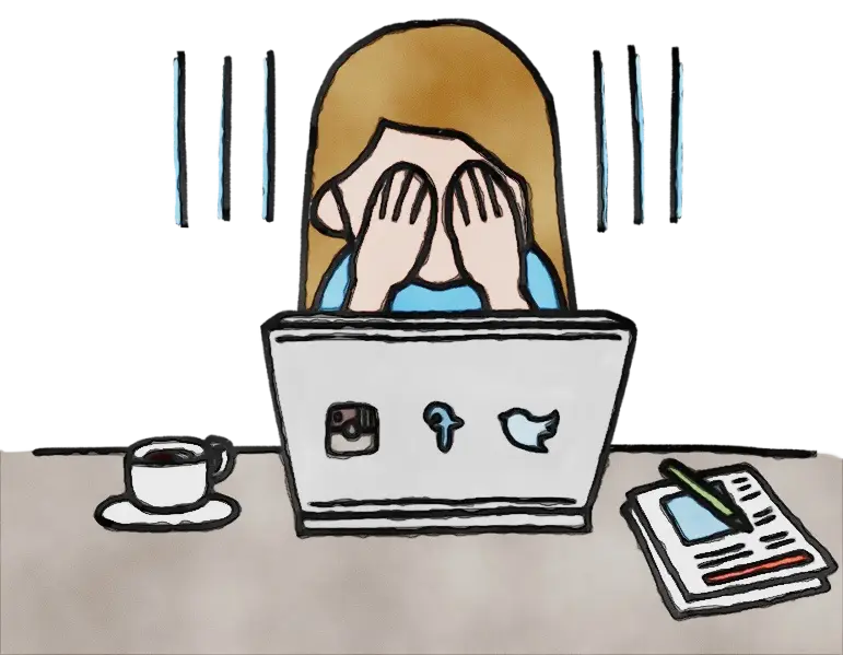 Stressed Cartoon Person Working at Desk