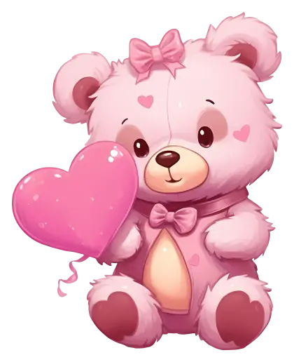 Pink Teddy Bear Holding a Heart Balloon