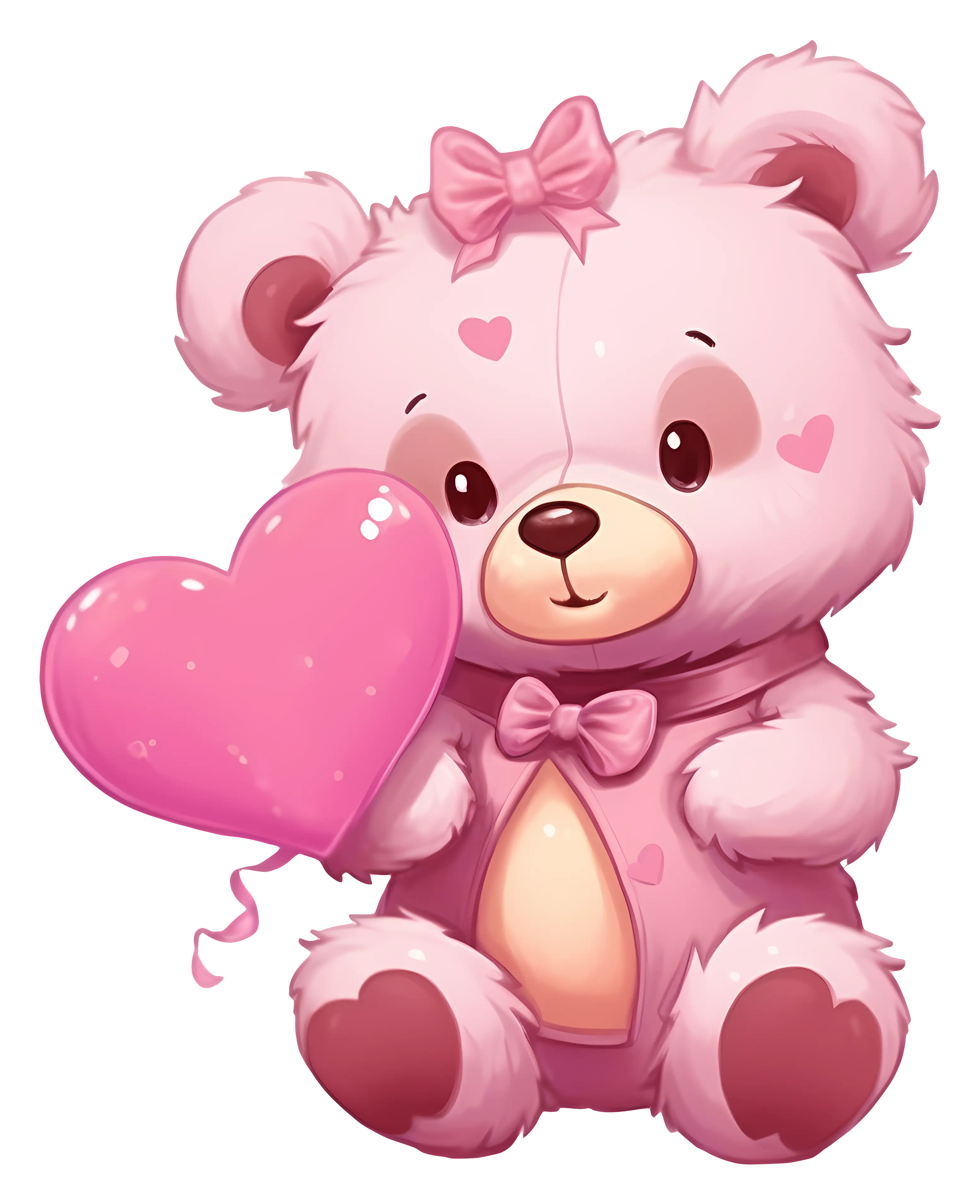 Pink Teddy Bear Holding a Heart Balloon