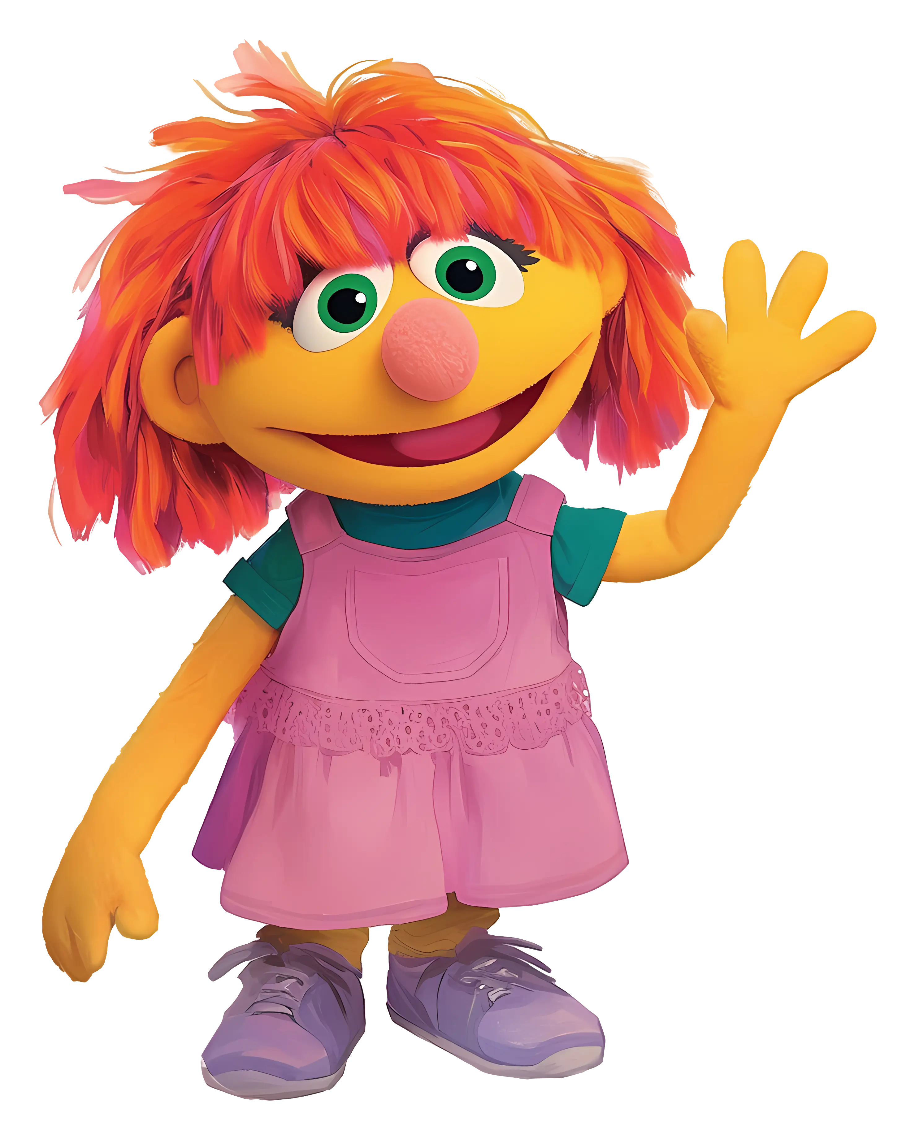Friendly Yellow Puppet Character Waving Illustration