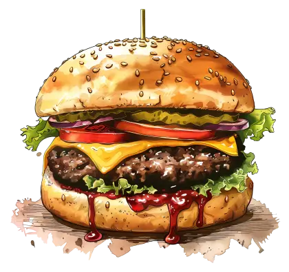 Juicy Cheeseburger Illustration with Toppings