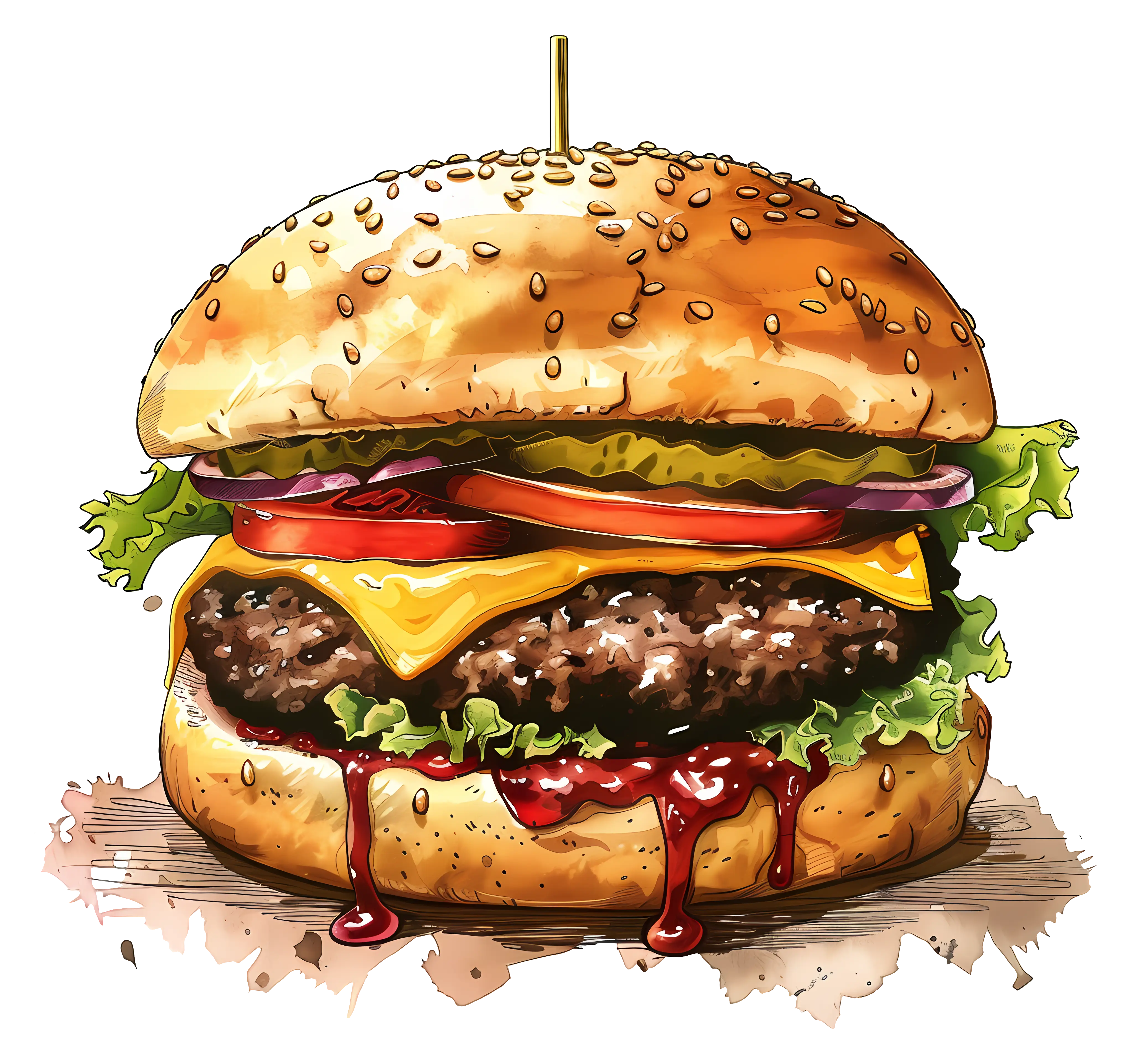 Juicy Cheeseburger Illustration with Toppings