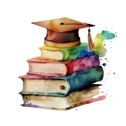 Watercolor Illustration of Graduation Cap and Books