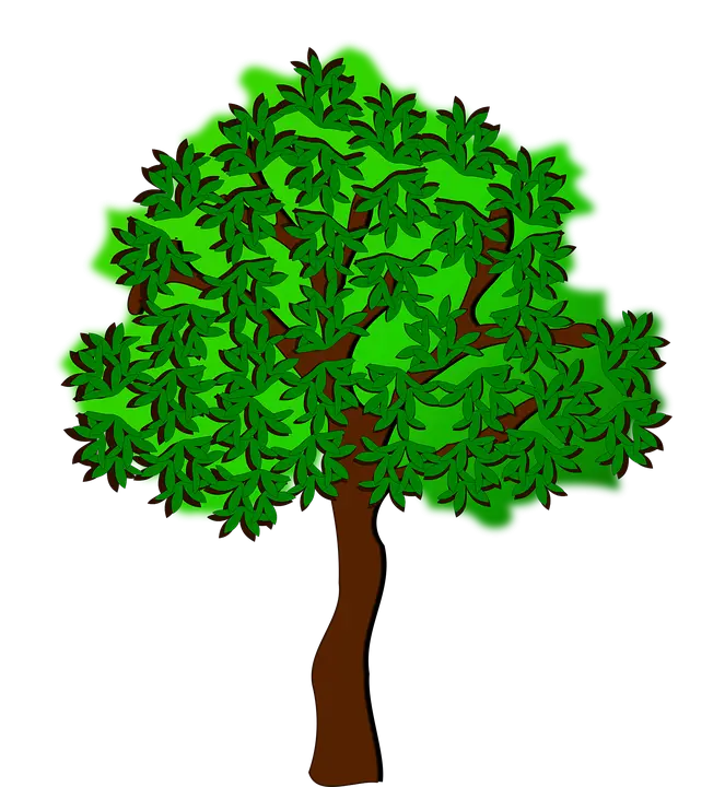 Green Tree Illustration with Brown Trunk